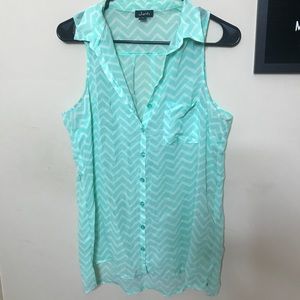 Mint Green Chevron Chiffon Top